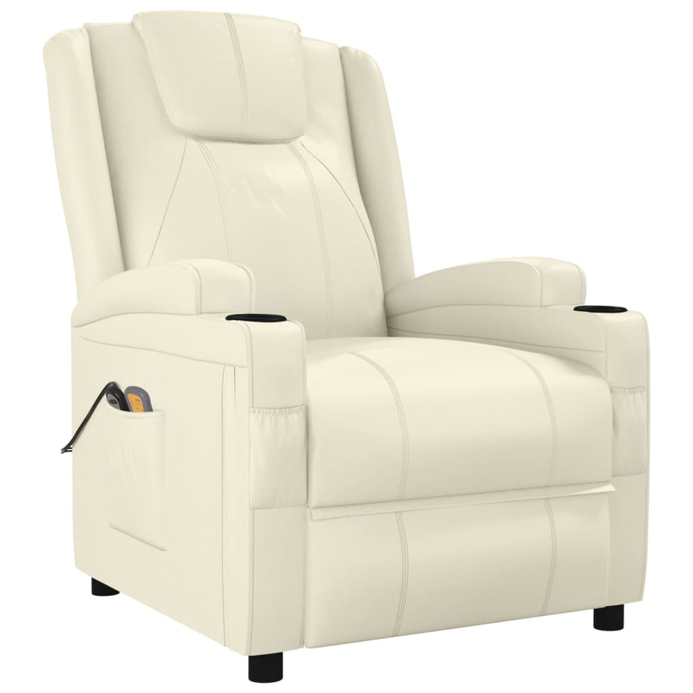 Electric massage chair, cream white, artificial leather