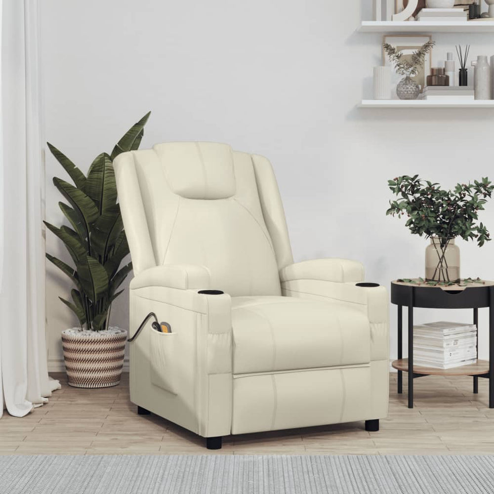 Electric massage chair, cream white, artificial leather