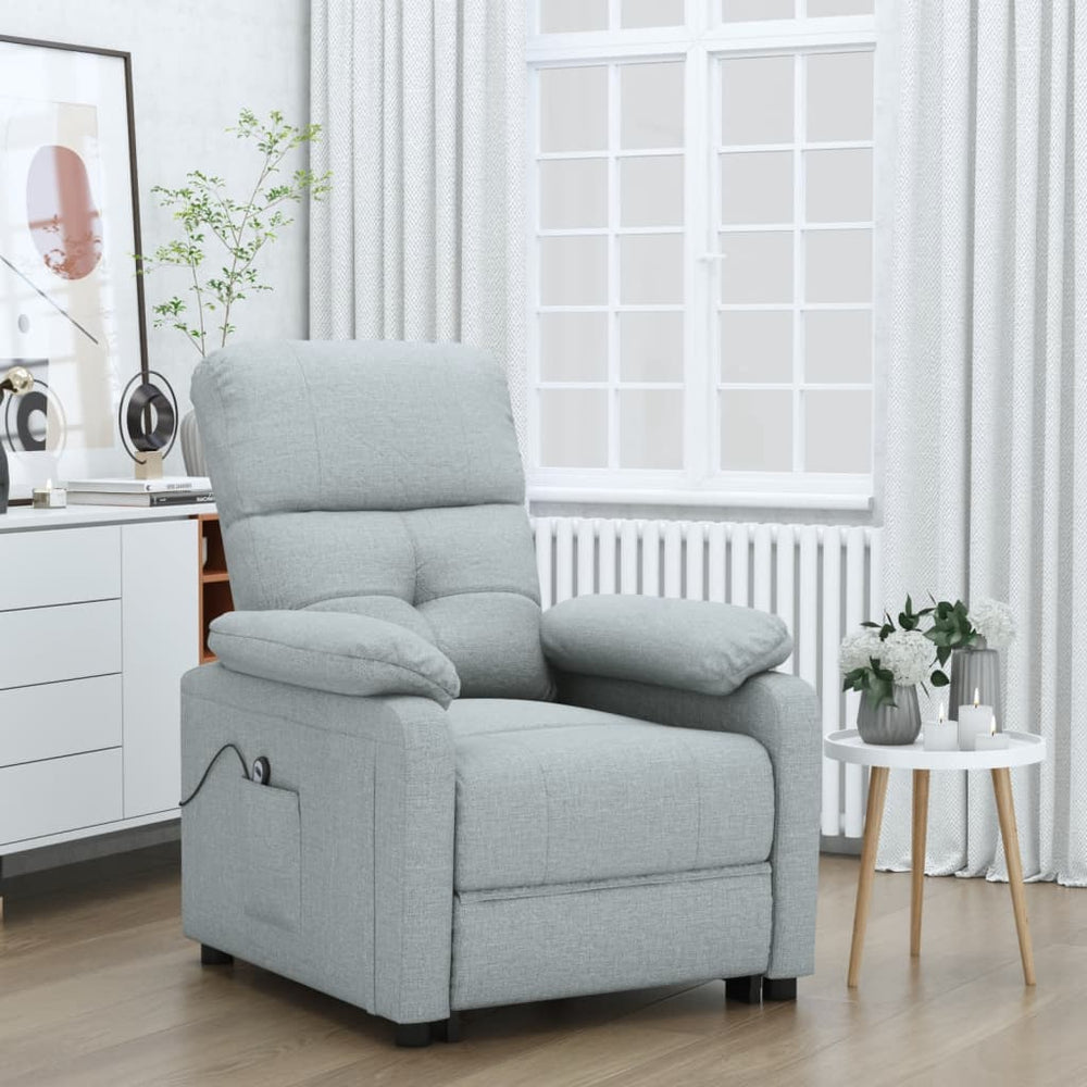 Electric reclining armchair, light grey, fabric