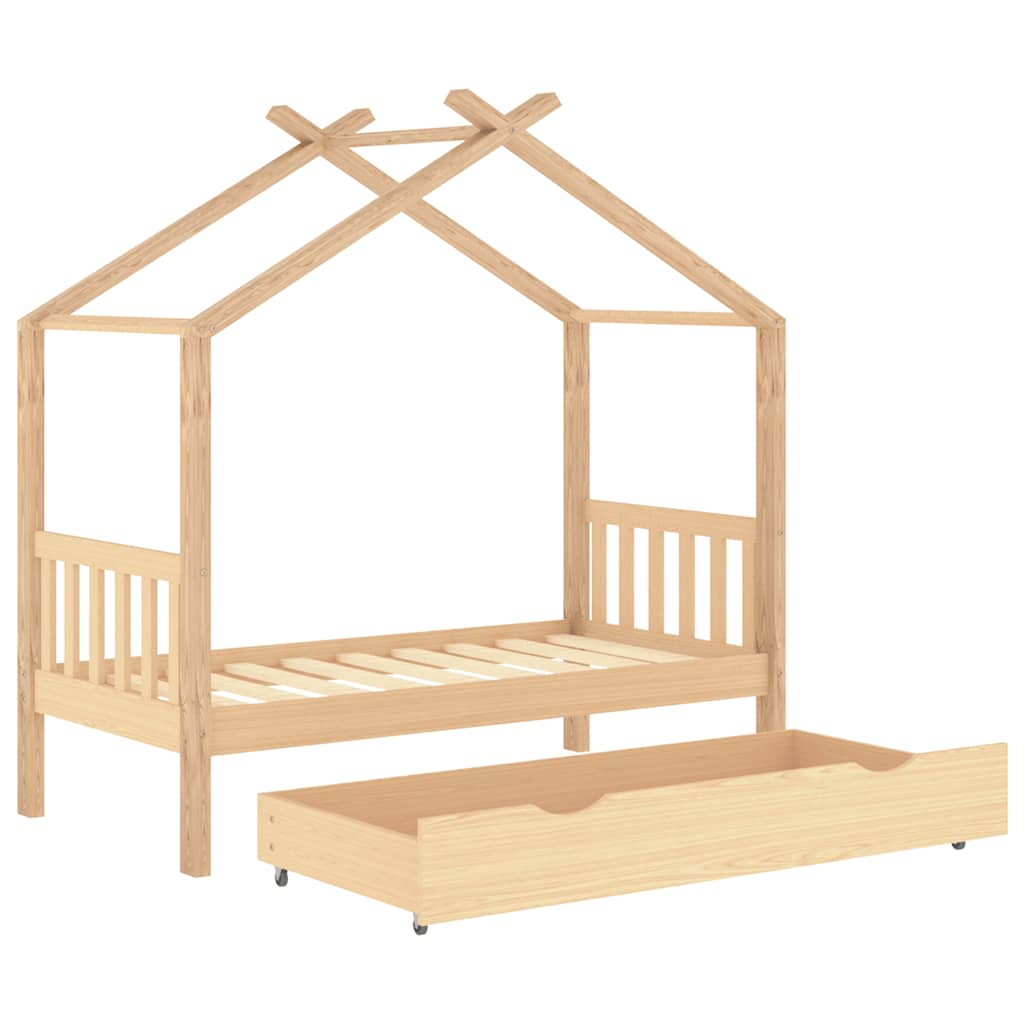 Children's bed frame with drawer, 80x160cm, solid pine