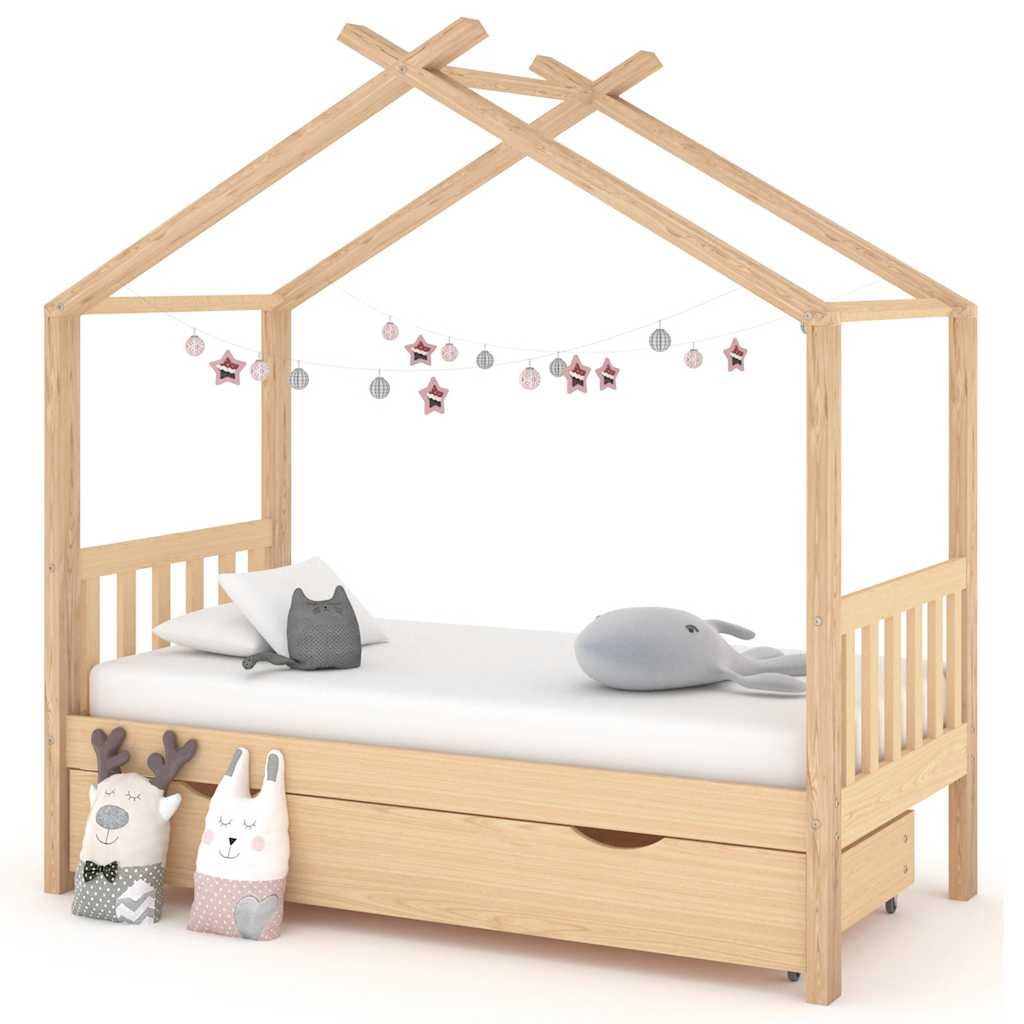 Children's bed frame with drawer, 80x160cm, solid pine