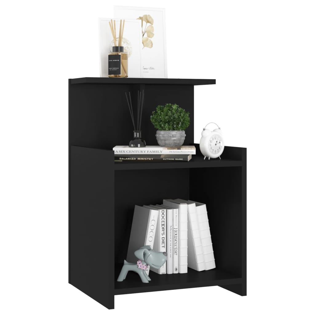 Bedside table, black, 40x35x60cm, engineered wood