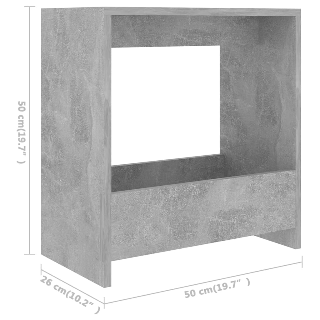 Sānu galds, betona pelēks, 50x26x50 cm, apstrādāta koksne