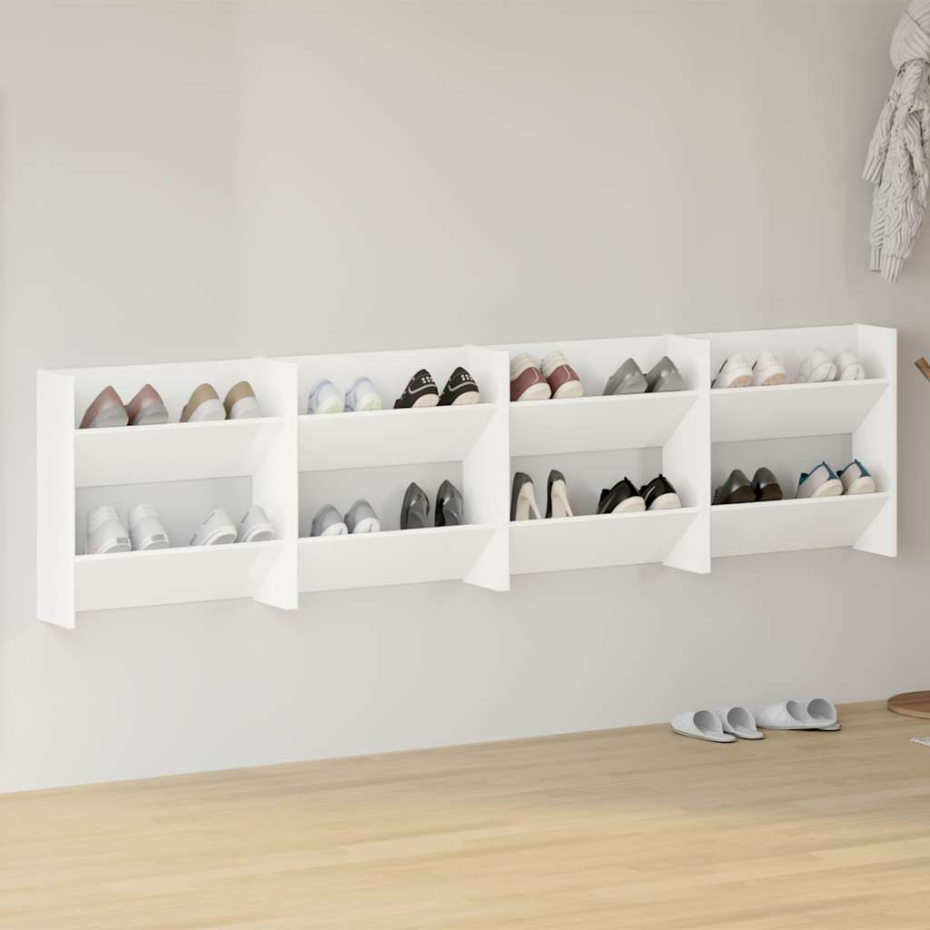 Sieninės spintelės batams, 4vnt., baltos, 60x18x60cm, mediena