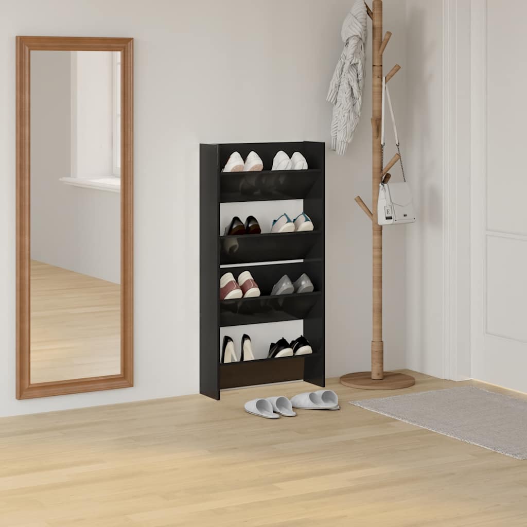 Sieninės spintelės batams, 2vnt., juodos, 60x18x60cm, mediena