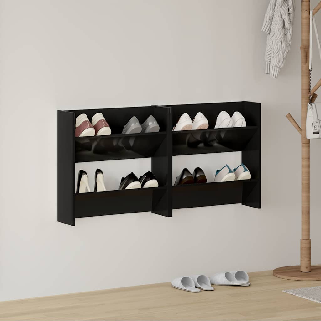 Sieninės spintelės batams, 2vnt., juodos, 60x18x60cm, mediena