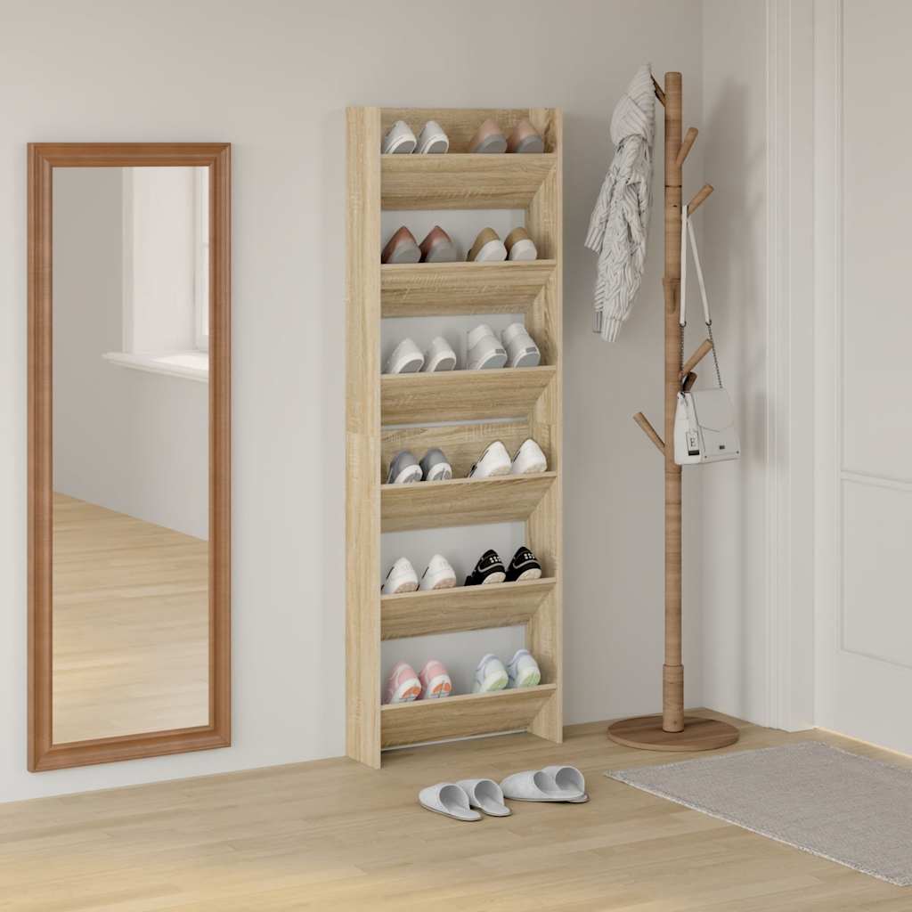 Wall-mounted shoe cabinets, 2 pcs., oak, 60x18x90cm, chipboard