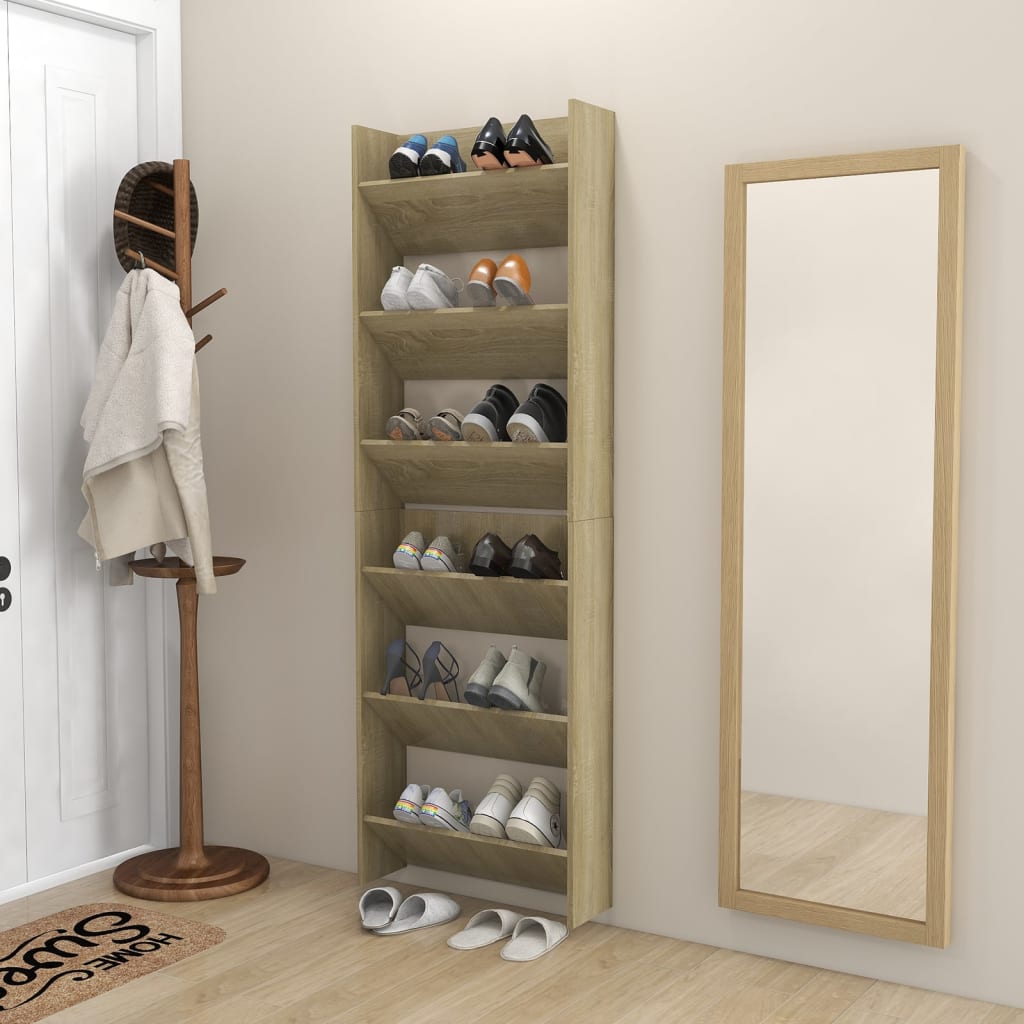 Wall-mounted shoe cabinets, 2 pcs., oak, 60x18x90cm, chipboard