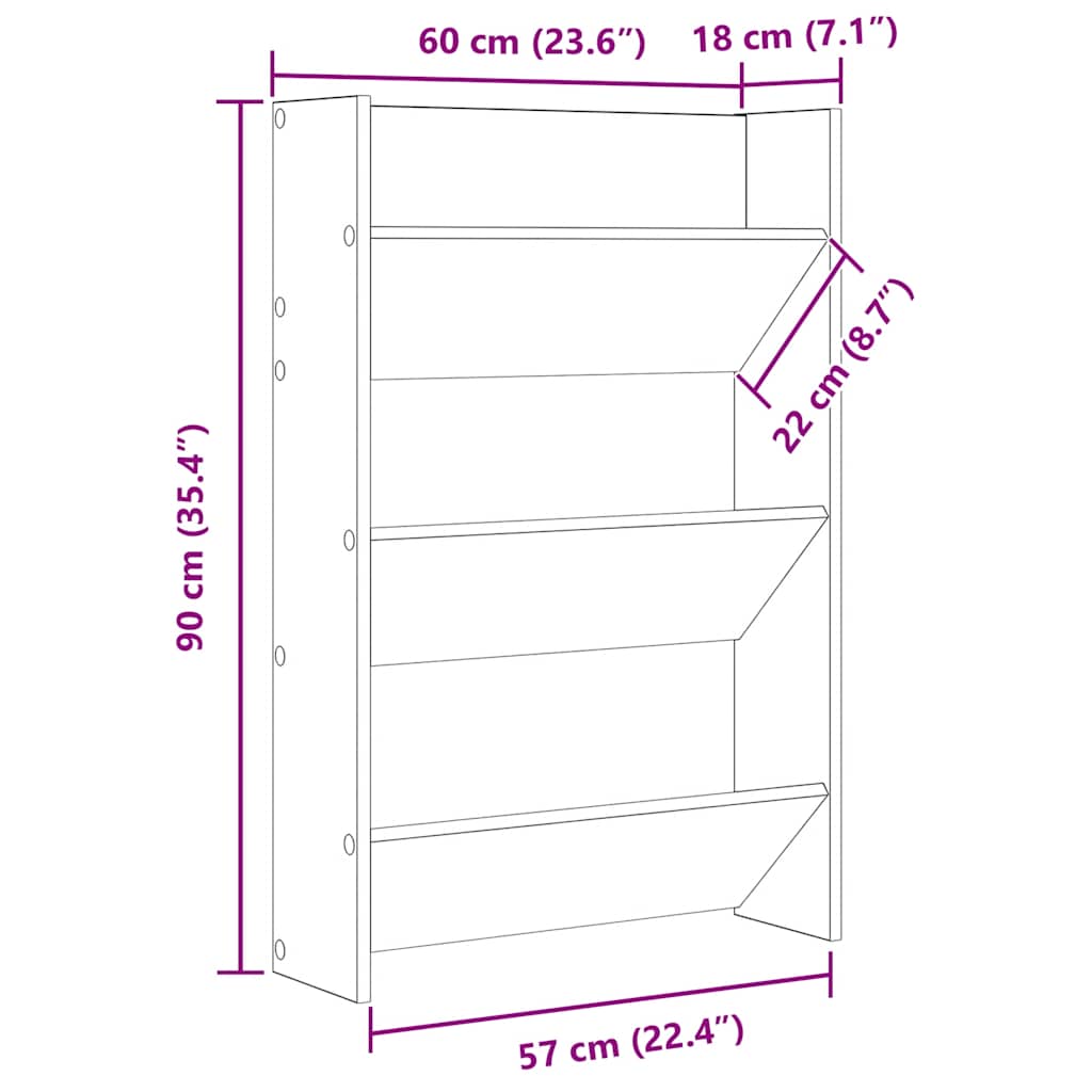 Wall-mounted shoe cabinets, 2 pcs., oak, 60x18x90cm, chipboard