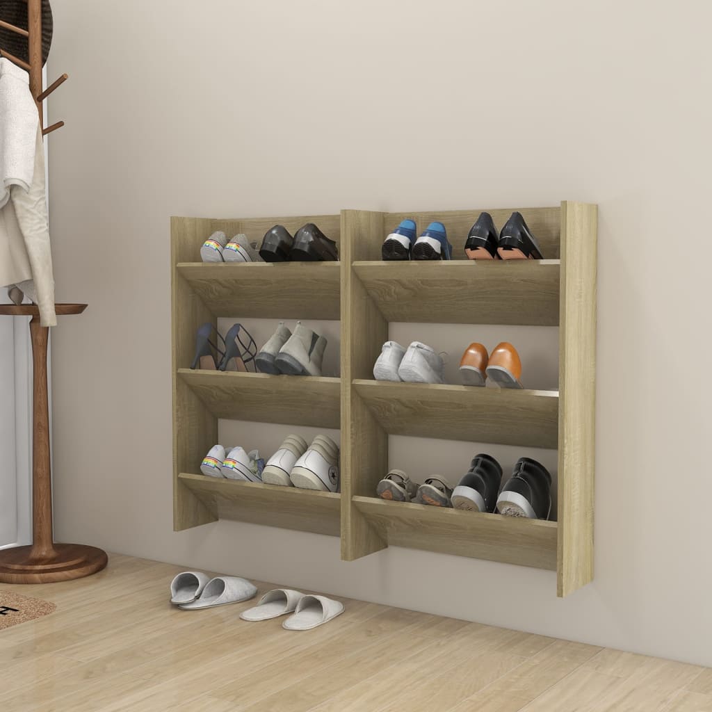 Wall-mounted shoe cabinets, 2 pcs., oak, 60x18x90cm, chipboard