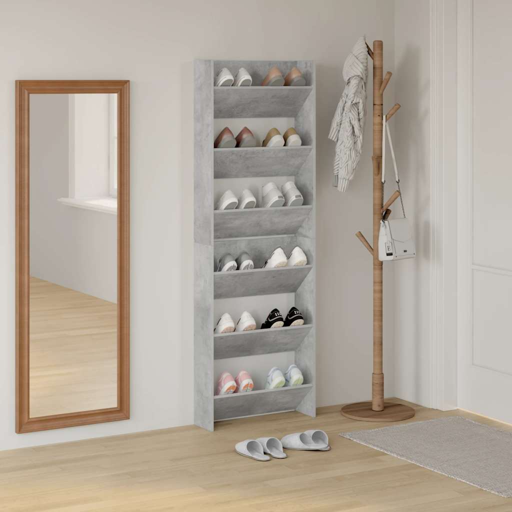 Wall-mounted shoe cabinets, 2 pcs., grey, 60x18x90cm, chipboard