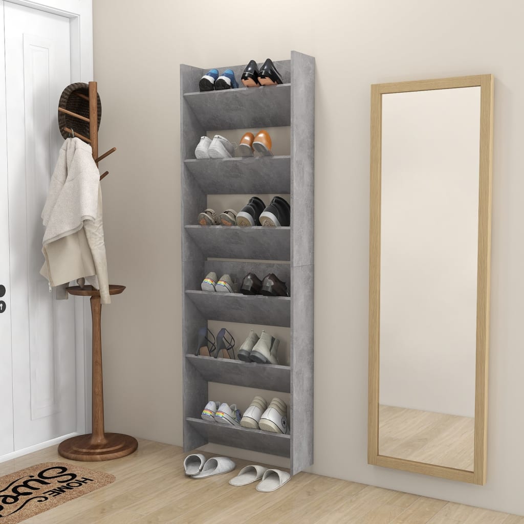 Wall-mounted shoe cabinets, 2 pcs., grey, 60x18x90cm, chipboard