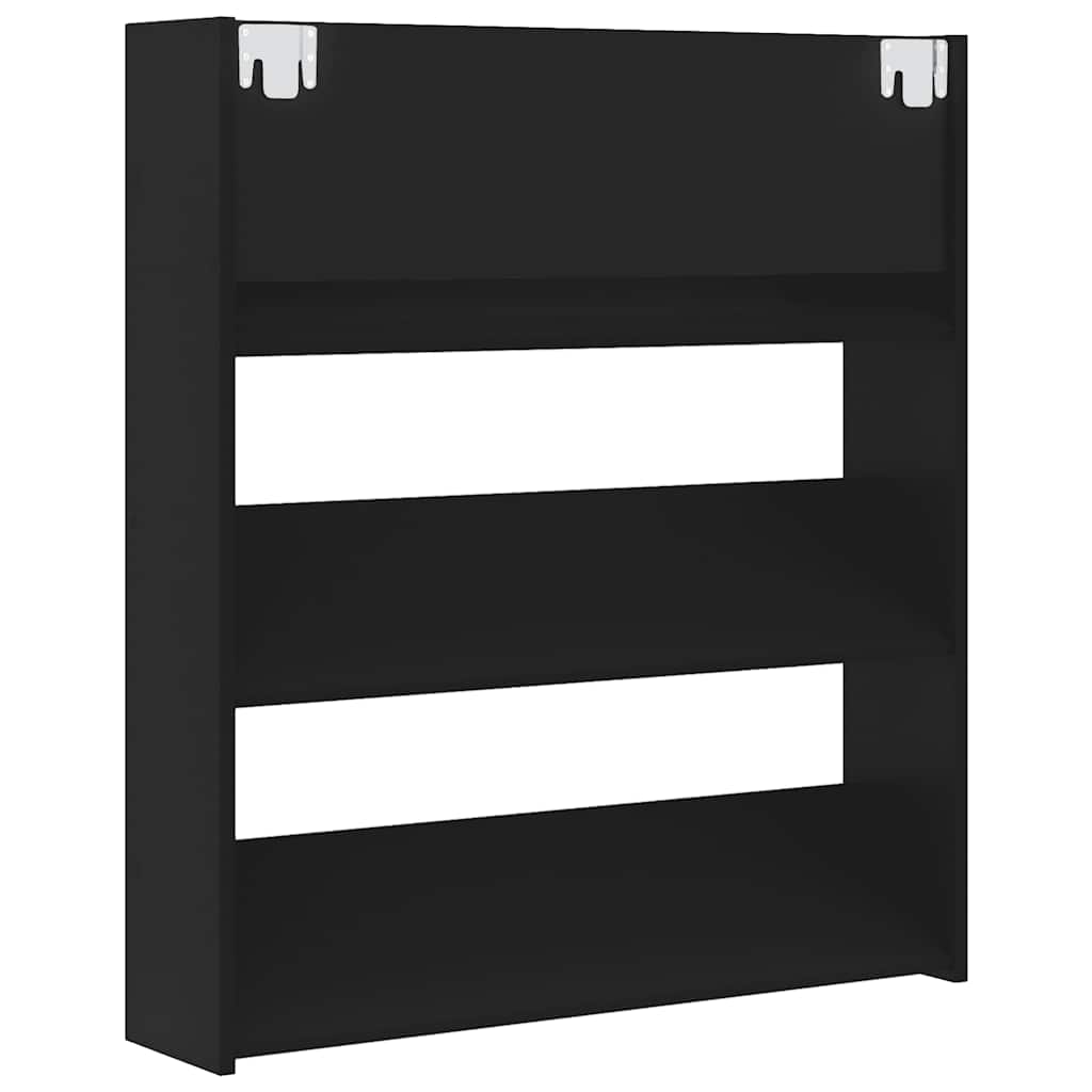 Wall-mounted shoe cabinet, black, 80x18x90cm, engineered wood