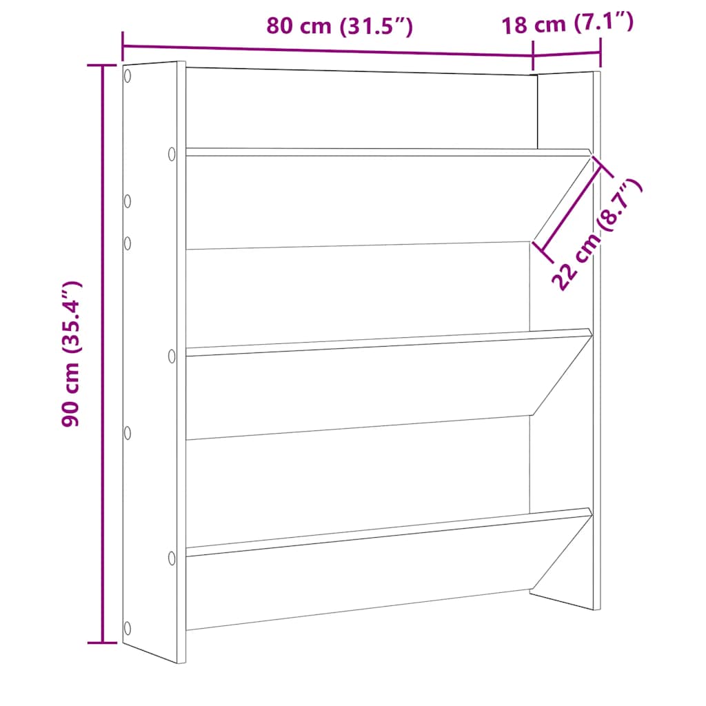 Wall-mounted shoe cabinet, black, 80x18x90cm, engineered wood