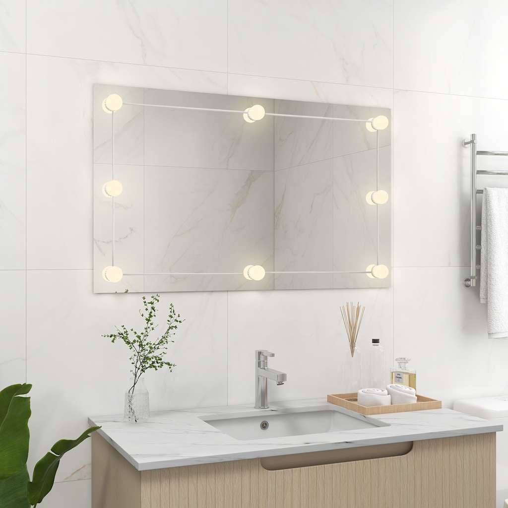 Wall mirror with LED lights, rectangular, glass