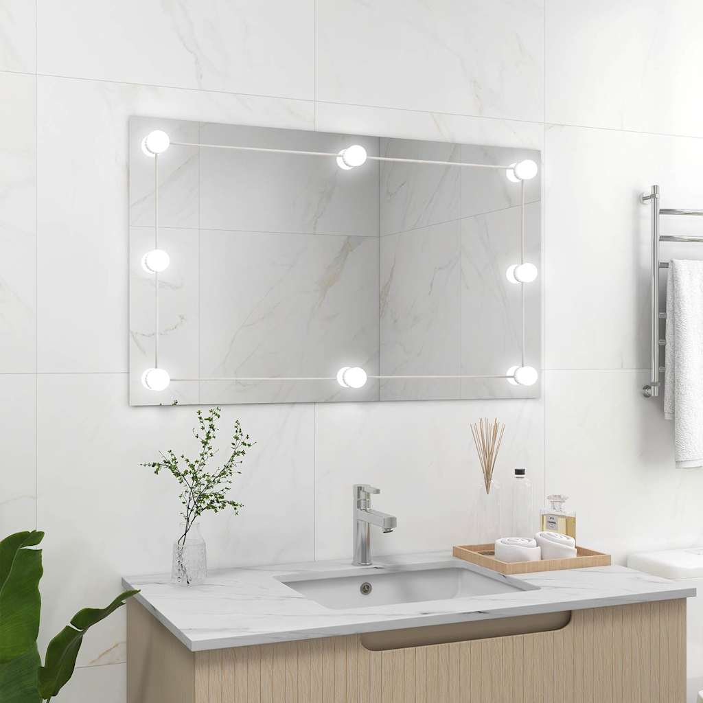 Wall mirror with LED lights, rectangular, glass