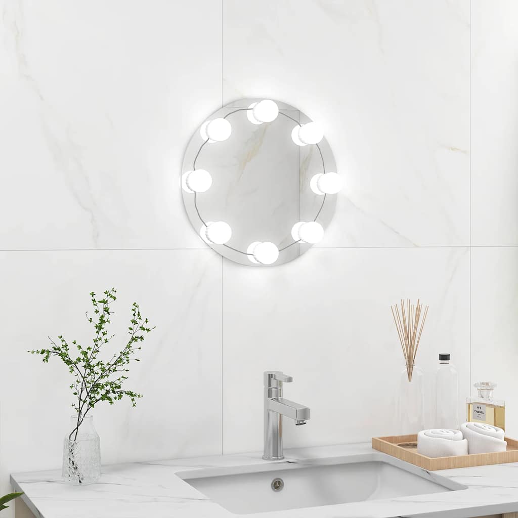 Wall mirror with LED lights, round, glass