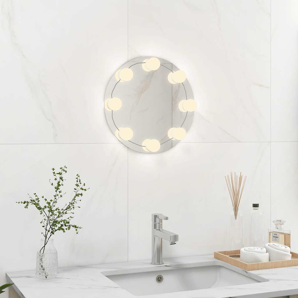 Wall mirror with LED lights, round, glass