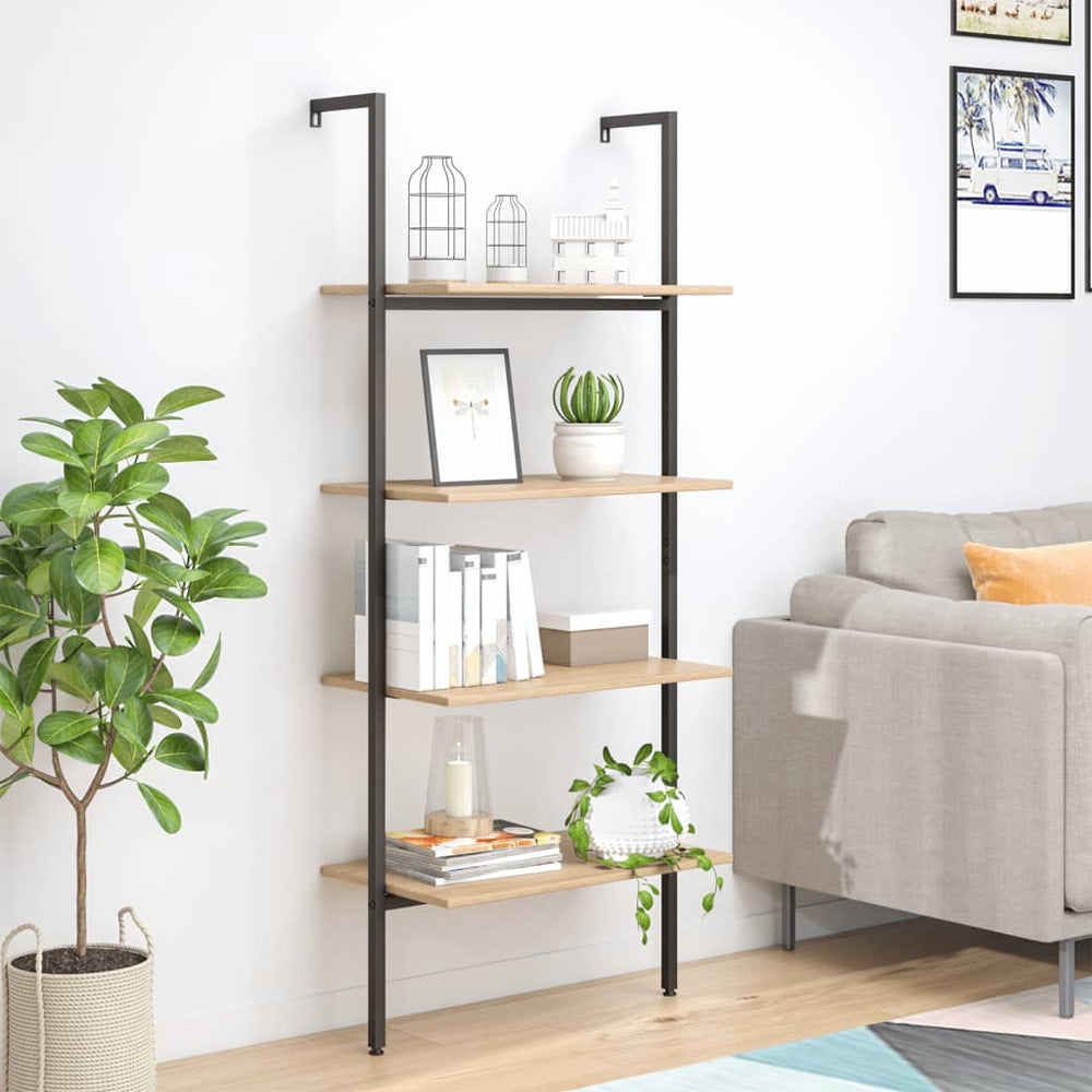 Leaning Shelf, 4-Tier, Light Brown/Black, 64x35x152.5cm