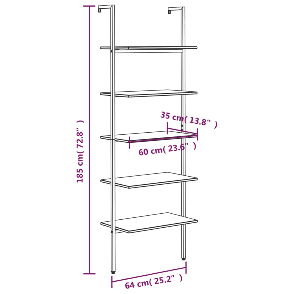 Leaning shelf, 5-tier, black, 64x35x185cm