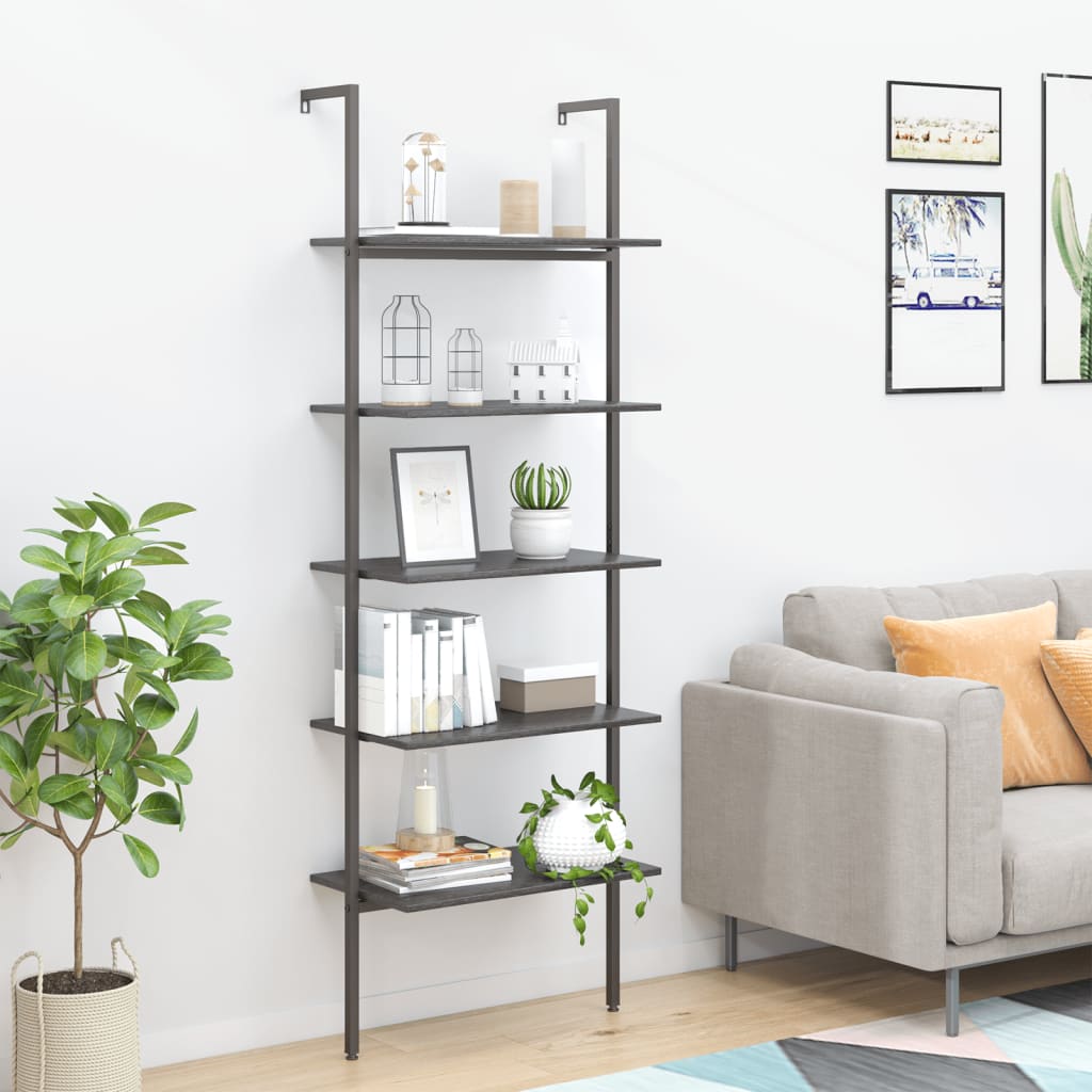 Leaning shelf, 5-tier, black, 64x35x185cm