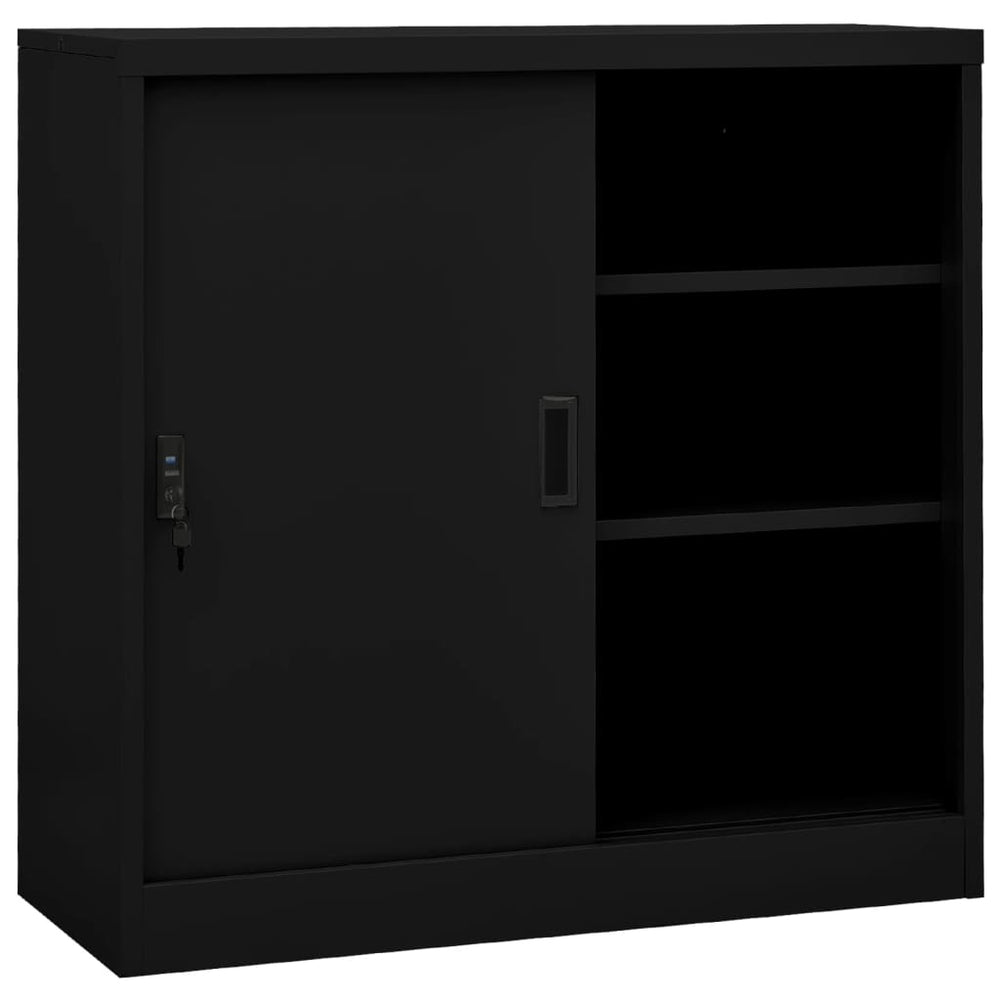 Office cabinet with sliding doors, black, 90x40x90cm, steel