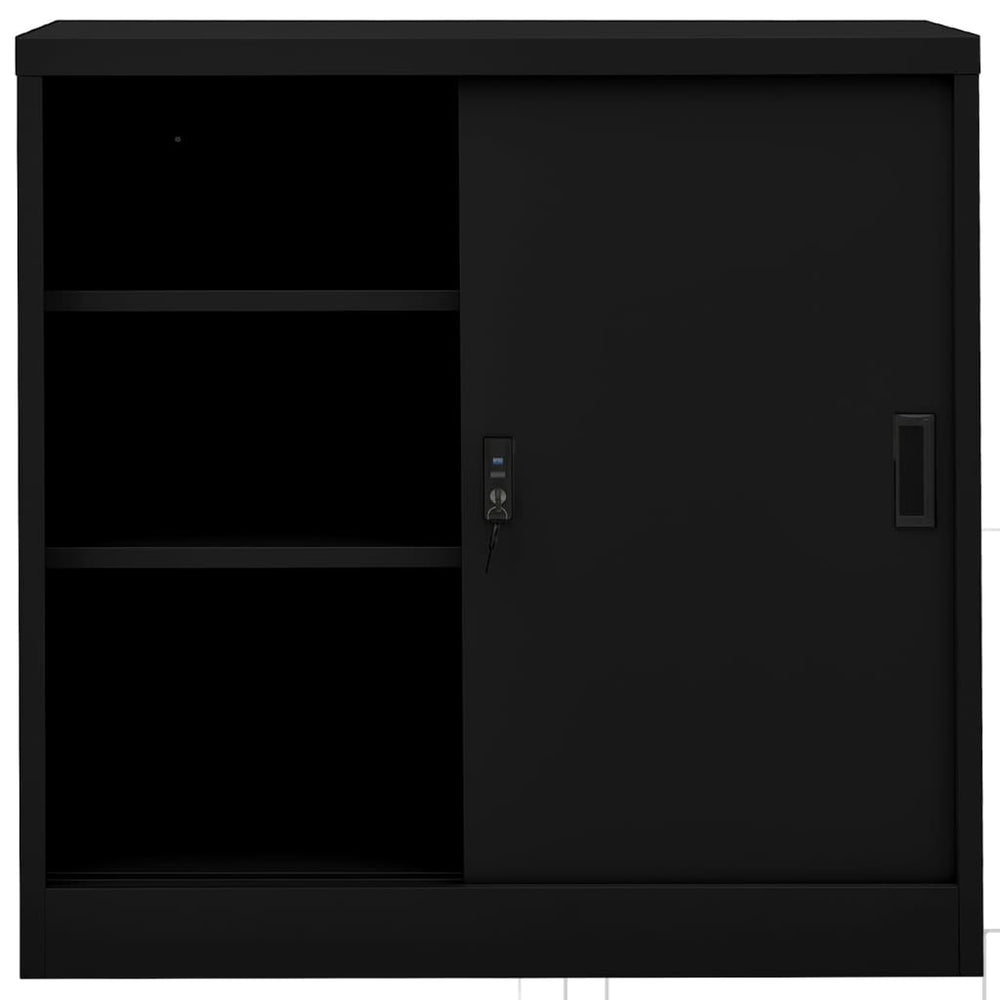 Office cabinet with sliding doors, black, 90x40x90cm, steel