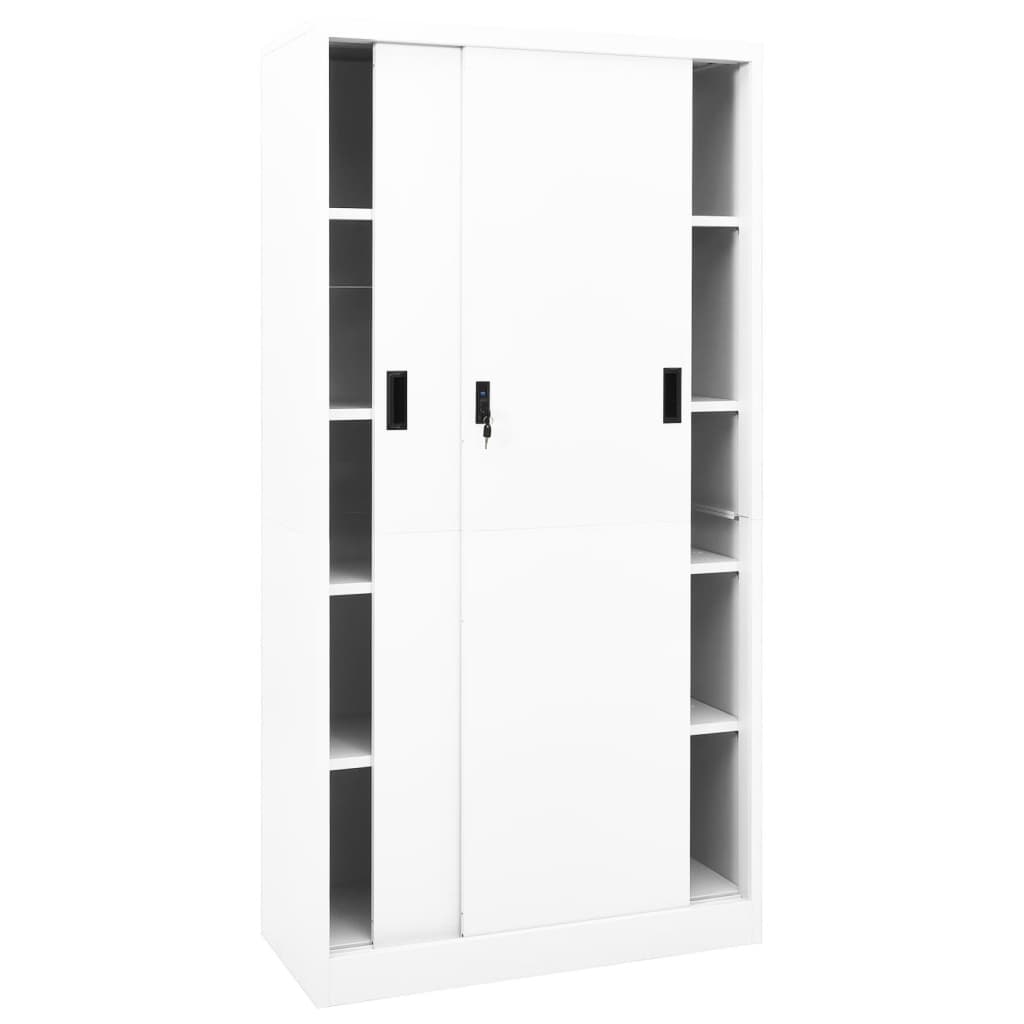Office cabinet with sliding doors, white, 90x40x180cm, steel