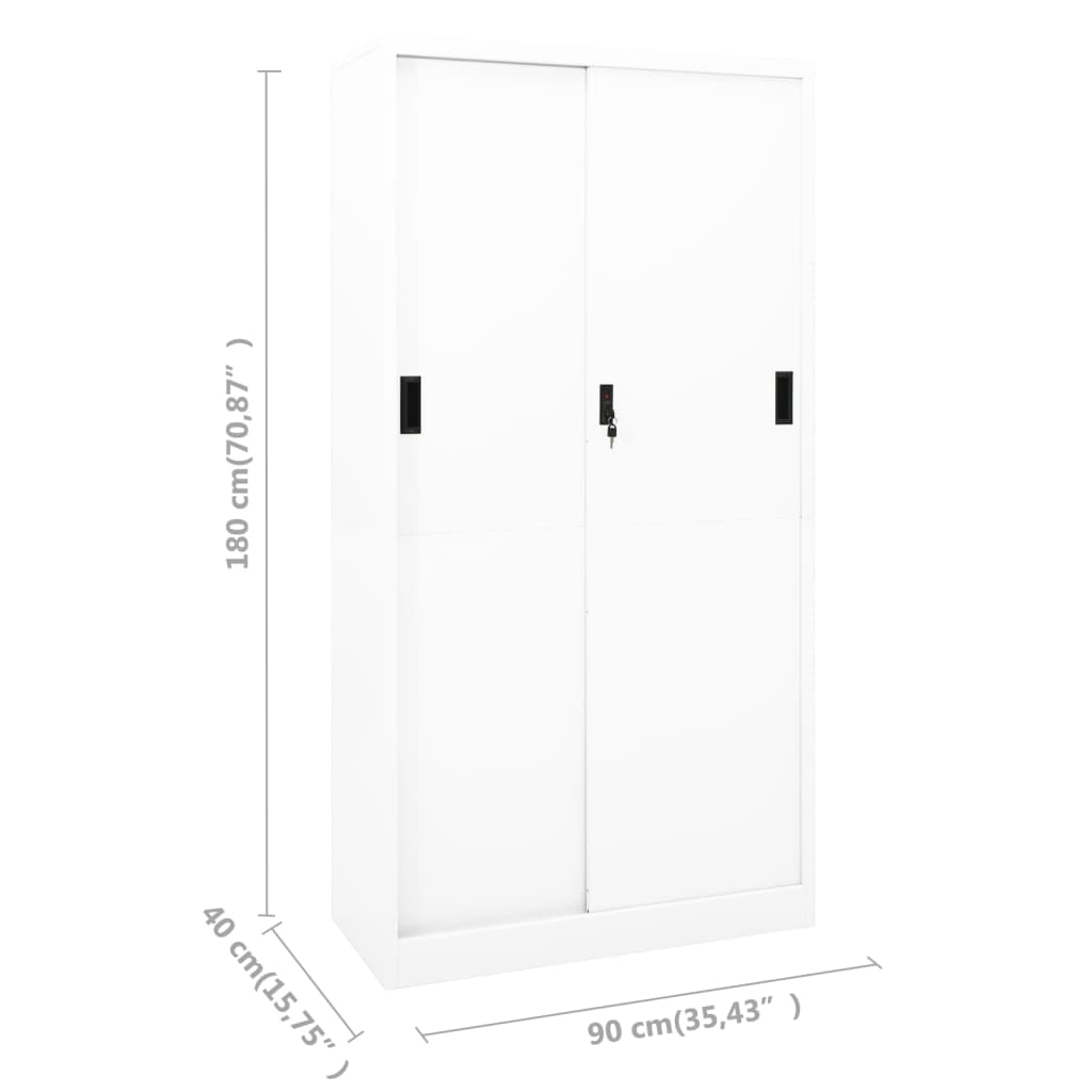 Office cabinet with sliding doors, white, 90x40x180cm, steel