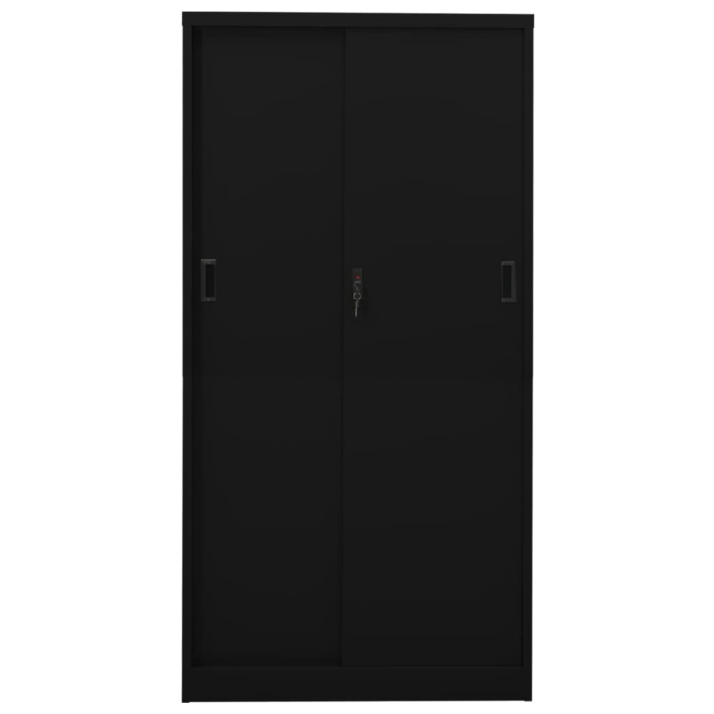 Office cabinet with sliding doors, black, 90x40x180cm, steel