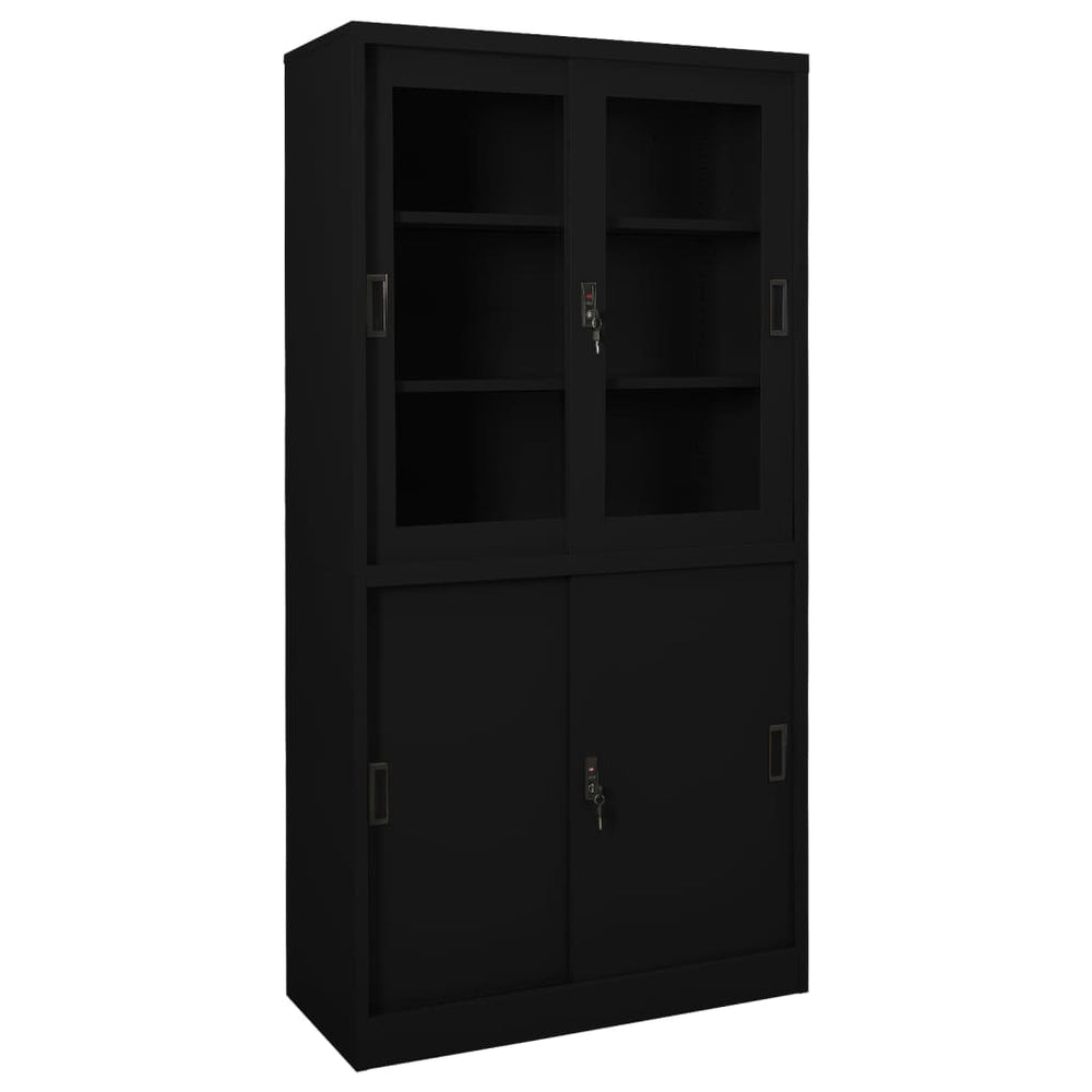 Office cabinet with sliding doors, black, 90x40x180cm, steel