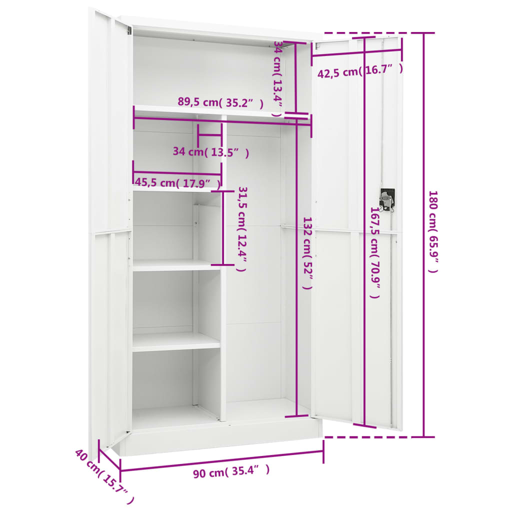 Changing room locker, white, 90x40x180cm, steel