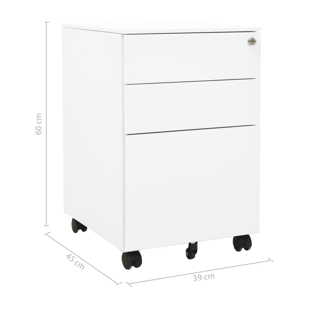 Mobile filing cabinet, white, 39x45x60cm, steel
