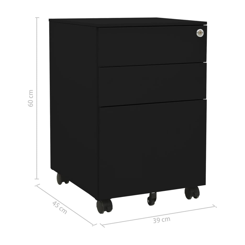 Mobile pedestal for documents, black, 39x45x60cm, steel