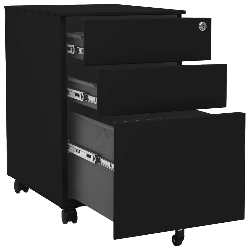 Mobile pedestal for documents, black, 39x45x60cm, steel