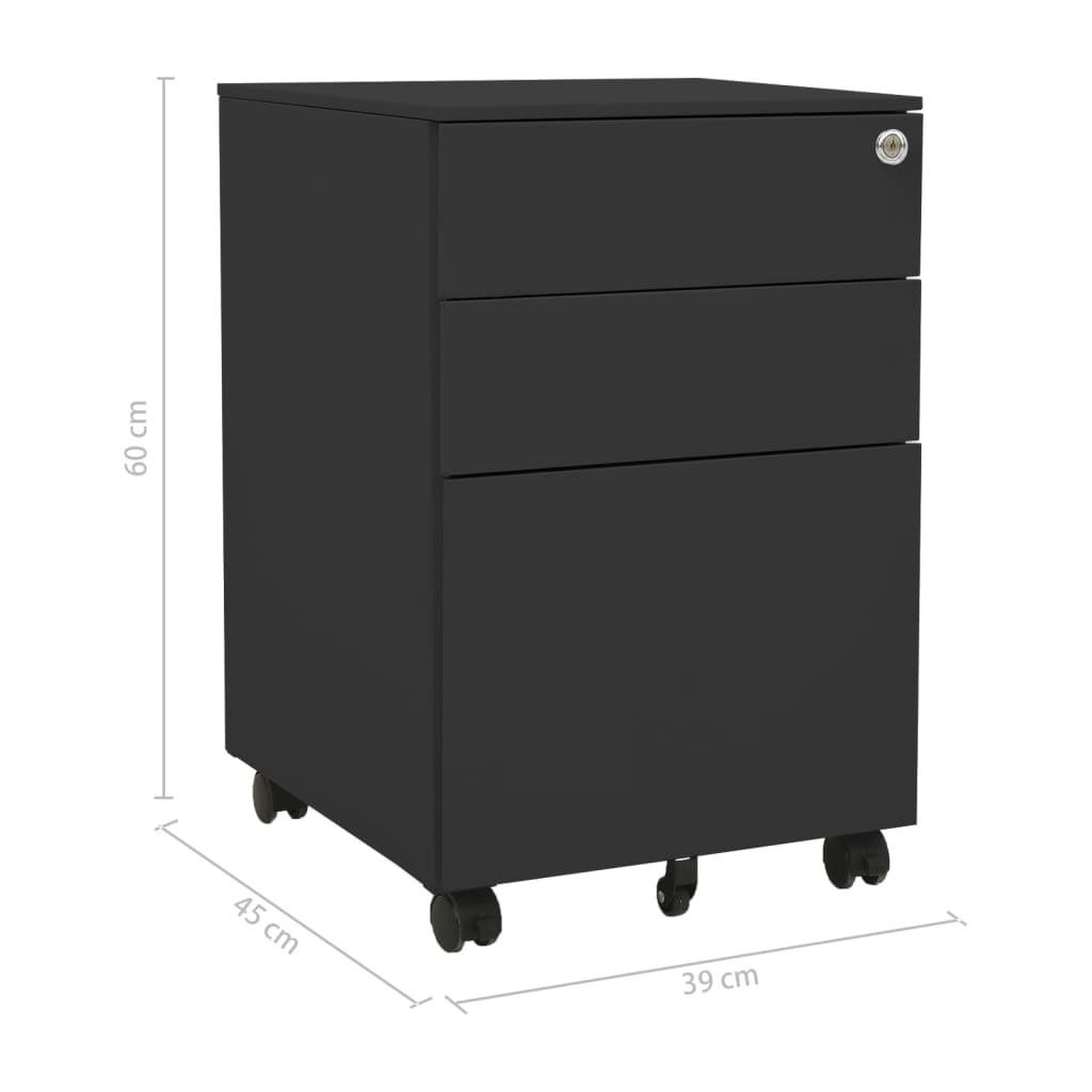 Mobile filing cabinet, anthracite, 39x45x60cm, steel