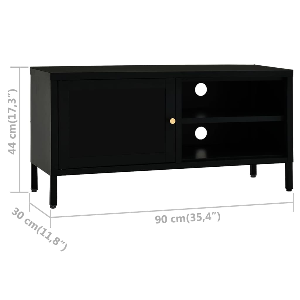 Televizoriaus spintelė, juoda, 90x30x44cm, plienas ir stiklas