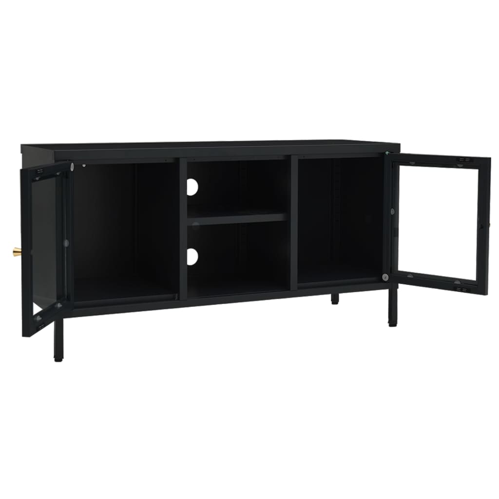 Televizoriaus spintelė, juoda, 105x35x52cm, plienas ir stiklas