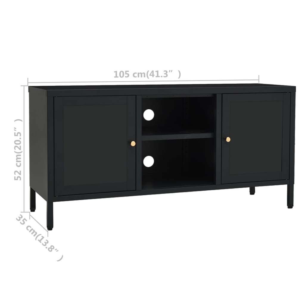 Televizoriaus spintelė, juoda, 105x35x52cm, plienas ir stiklas