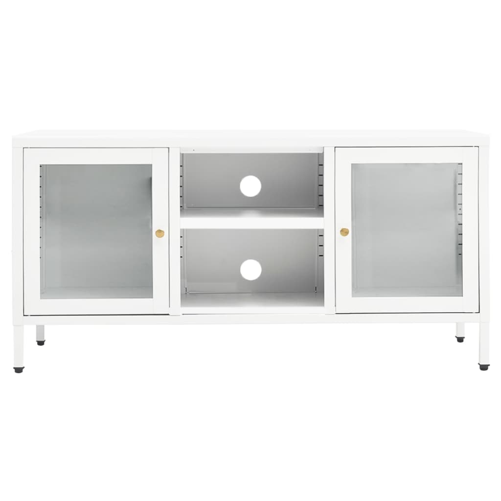 TV stand, white, 105x35x52cm, steel and glass