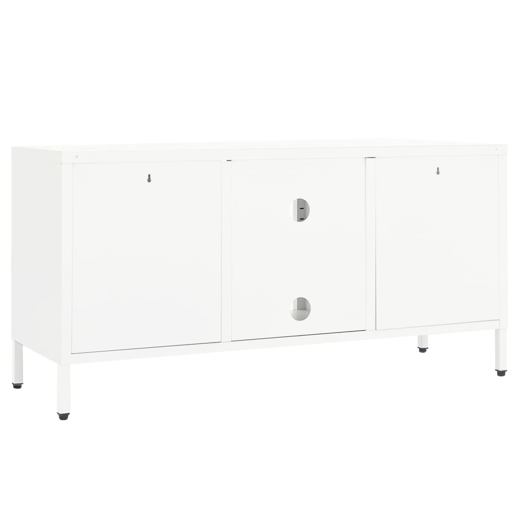 TV stand, white, 105x35x52cm, steel and glass