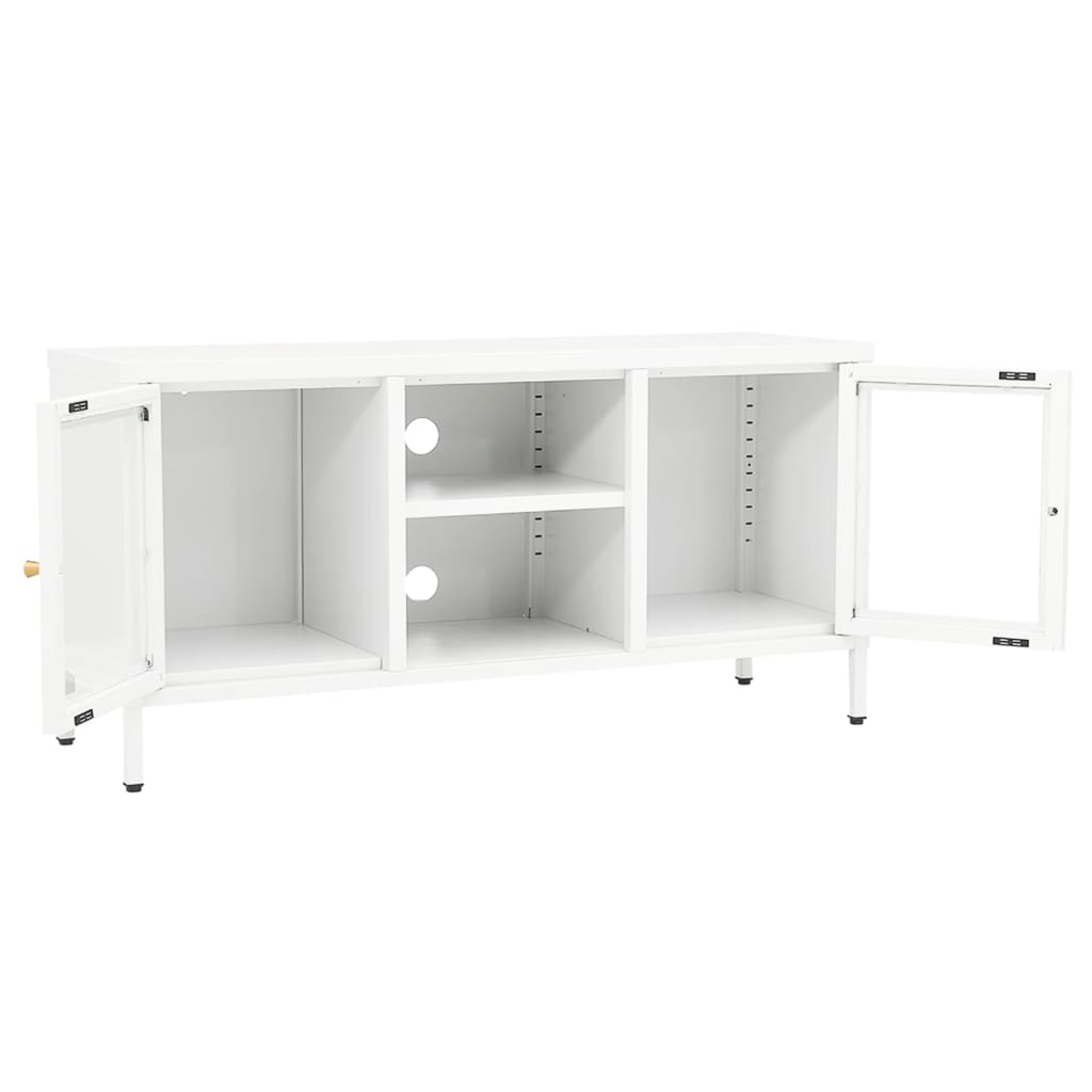 TV stand, white, 105x35x52cm, steel and glass