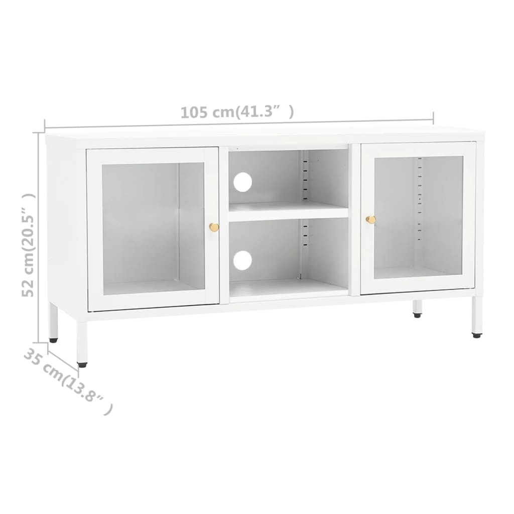 TV stand, white, 105x35x52cm, steel and glass