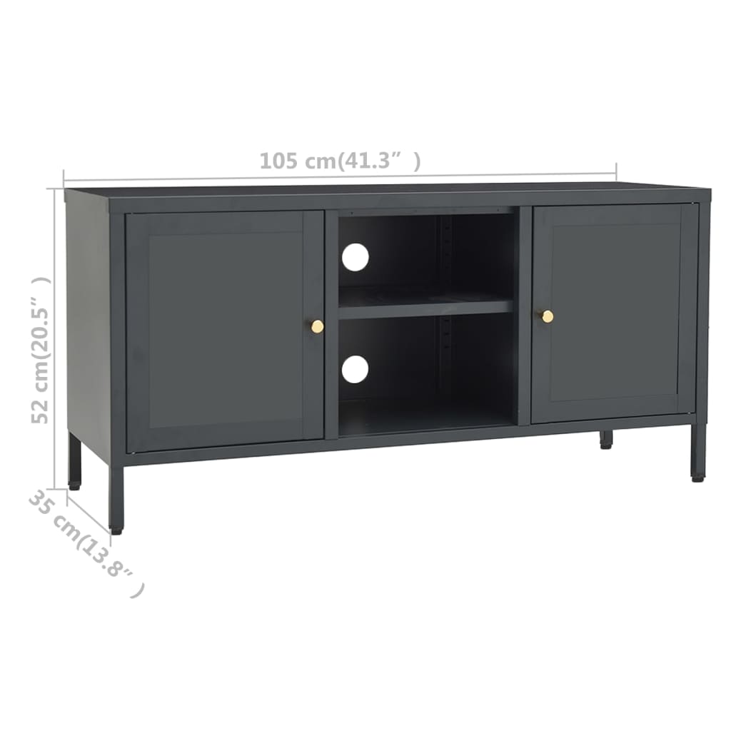 TV cabinet, anthracite, 105x35x52cm, steel/glass