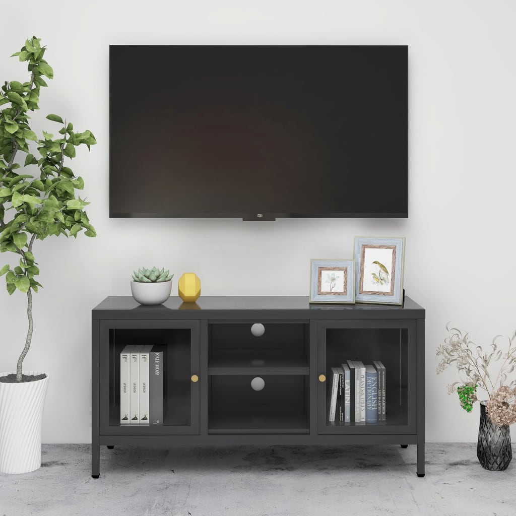 TV cabinet, anthracite, 105x35x52cm, steel/glass