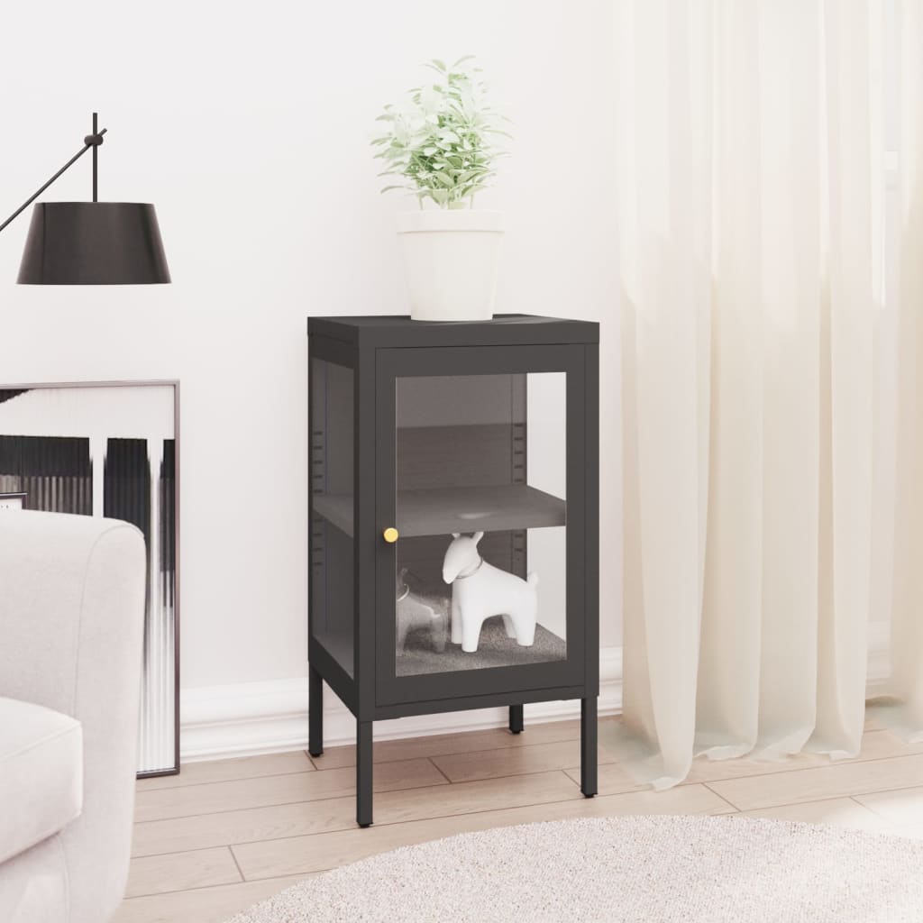 Šoninė spintelė, antracito, 38x35x70cm, plienas ir stiklas