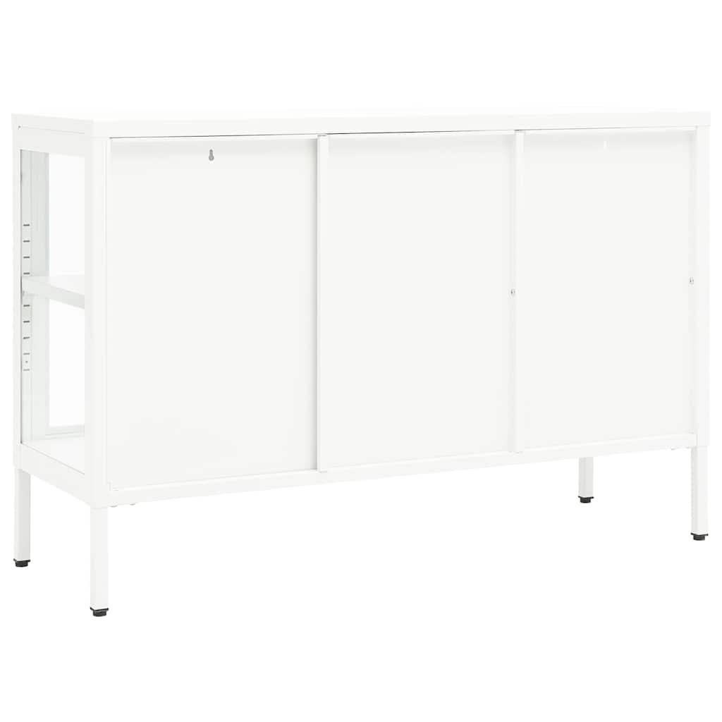 Šoninė spintelė, balta, 105x35x70cm, plienas ir stiklas