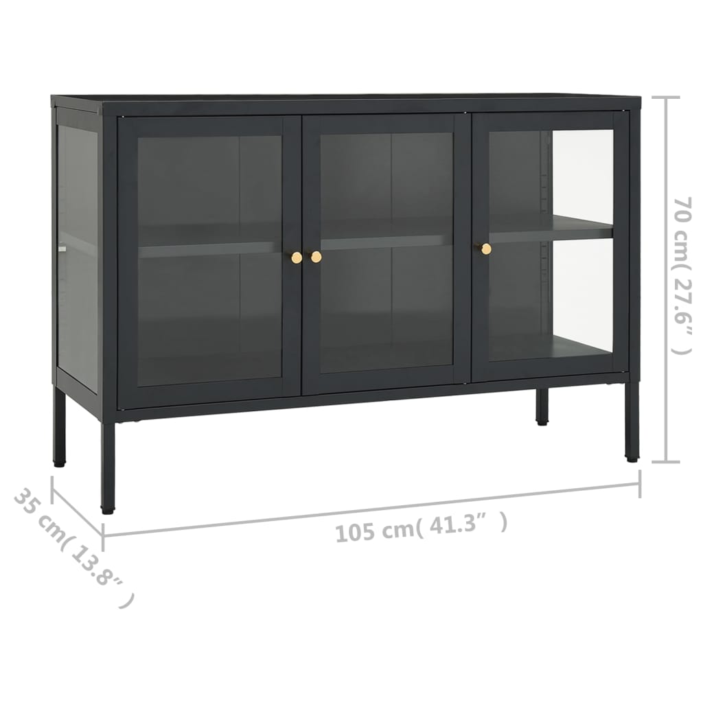Sānu skapītis, antracīta krāsā, 105x35x70cm, tērauds un stikls