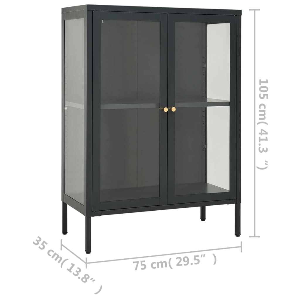 Šoninė spintelė, antracito, 75x35x105cm, plienas ir stiklas