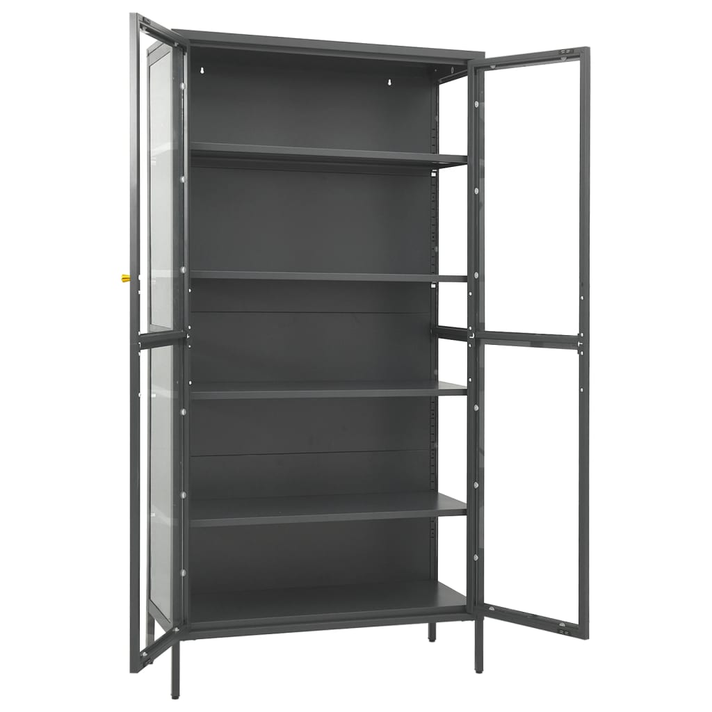Vitrinīte, antracītpelēka, 90x40x180cm, tērauds un stikls